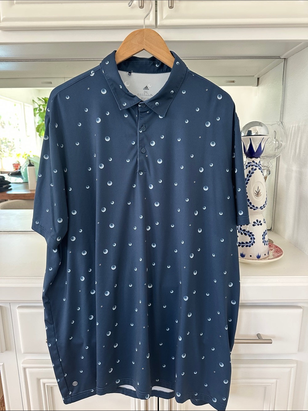 Men's Navy Polo GOLF Shirt with Subtle Dot Print